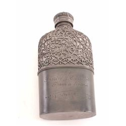 19KZ-11 OVERLAYED GALSS PEWTER FLASK