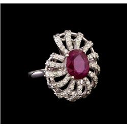 GIA Cert 2.99 ctw Ruby and Diamond Ring - 14KT White Gold