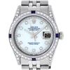 Image 1 : Rolex Mens Stainless Steel Diamond Lugs MOP Diamond & Sapphire Datejust Wristwat