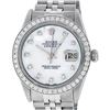 Rolex Mens Stainless Steel Mother Of Pearl Diamond 36MM Datejust Wristwatch