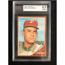 1962 TOPPS #212 JIM OWENS (8.5 NMM+)