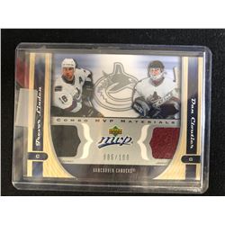 UPPER DECK COMBO MVP MATERIALS TREVOR LINDEN & DAN CLOUTIER HOCKEY CARD