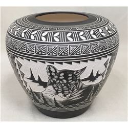 Large Native American Hand Carved Scenic Acoma Pot