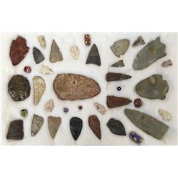 Display Of Native American Arrow Heads And Beads