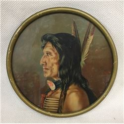 Round Framed Picture Of Indian Brave