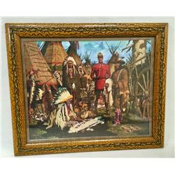 Framed Picture Of Indians & Whiteman Trading