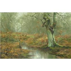Walter Boodle  Deer in a Forest Clearing