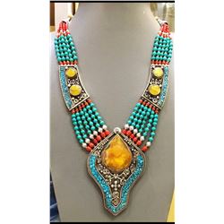 Tibet Natural Amber Tribal Queen Royal Necklace