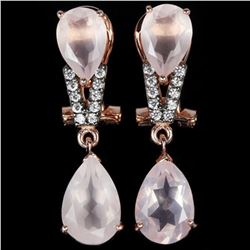 NATURAL 12X8 MM. & 10X7MM ROSE QUARTZ Earrings