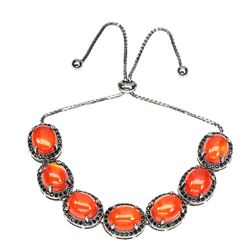 Natural Oval 10x8mm Orange Fire Opal & Spinel Bracelet