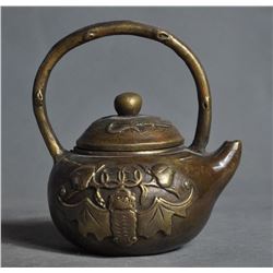 Old Chinese Bronze Crane Bat Peach Statue Teapot