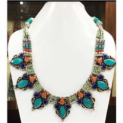Tibet Hand Made Turquoise, Coral, Lapis Lazuli Necklace