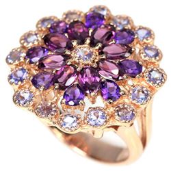 NATURAL RHODOLITE GARNET AMETHYST & TANZANITE Ring