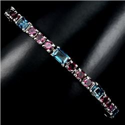 Natural London Blue Topaz & Rhodolite Bracelet