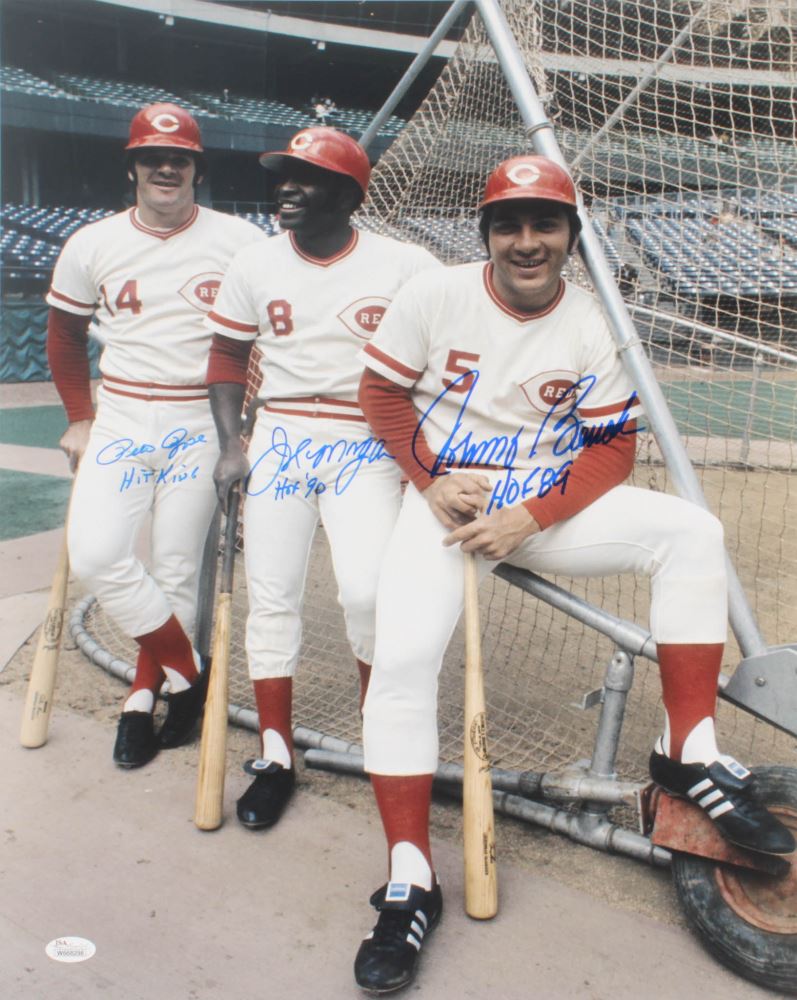 Joe Morgan Johnny Bench Pete Rose Signed Cincinnati Reds