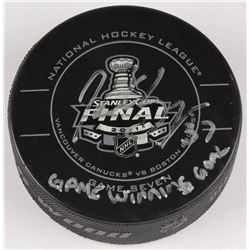Patrice Bergeron Signed 2011 Stanley Cup Finals Logo Hockey Puck Inscribed "Game Winning Goal" (Berg