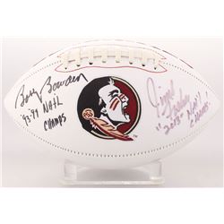 Jimbo Fisher  Bobby Bowden Signed Florida State Seminoles Logo Football Inscribed "93, 99  Natl Cham