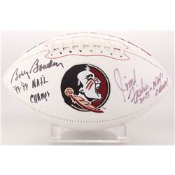 Jimbo Fisher  Bobby Bowden Signed Florida State Seminoles Logo Football Inscribed "93, 99  Natl Cham
