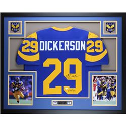 Eric Dickerson Signed 35x43 Custom Framed Jersey Display Inscribed "HOF 99" (JSA COA)