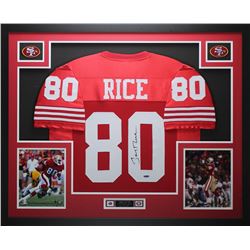Jerry Rice Signed 35x43 Custom Framed Jersey Display (TriStar Hologram)