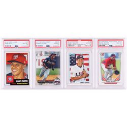 Lot of (4) PSA Graded 10 Baseball Cards with 2018 Topps Living #43 Juan Soto, 2017 Bowman Draft #BD3
