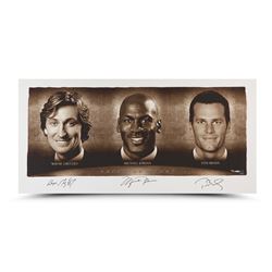 Wayne Gretzky, Michael Jordan  Tom Brady Signed "Faces of Sports" 24x48 Limited Edition Photo (UDA C