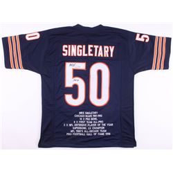 Mike Singletary Signed Career Highlight Stat Jersey Inscribed "HOF 98" (JSA COA)