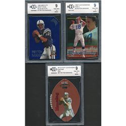 Lot of (3) BCCG Graded 9 Peyton Manning Football Cards with 1998 Absolute Draft Picks Blue Die Cuts 