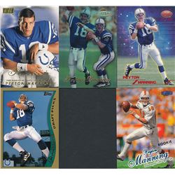 Lot of (5) 1998 Peyton Manning Baseball Cards with 1998 Ultra #201 RC, 1998 Topps Stars #67 Peyton M
