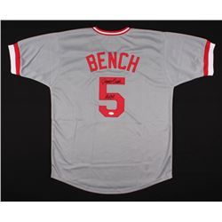 Johnny Bench Signed Jersey Inscribed "HOF 89" (JSA COA)