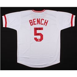 Johnny Bench Signed Jersey Inscribed "HOF 89" (JSA COA)