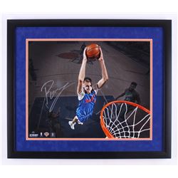 Kristaps Porzingis Signed New York Knicks 22x26 Custom Framed Photo (Steiner COA)