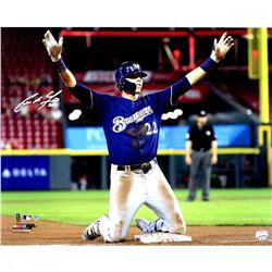 Christian Yelich Signed Brewers "Hit For Cycle 8/29/18" 16x20 Photo (Steiner Hologram)
