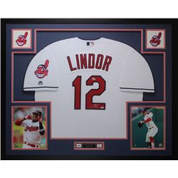 Francisco Lindor Signed Cleveland Indians 35x43 Custom Framed Jersey (Fanatics  MLB Holgoram)