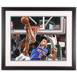 Kristaps Porzingis Signed New York Knicks 22x26 Custom Framed Photo (Steiner COA)