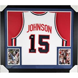 Magic Johnson Signed 31x35 Custom Framed Jersey (Beckett COA)