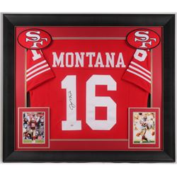Joe Montana Signed San Francisco 49ers 35x43 Custom Framed Jersey (PSA COA)