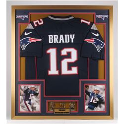 Tom Brady New England Patriots 32x36 Custom Framed Jersey with (3) Super Bowl Pins
