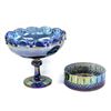 Image 1 : 2 Pieces Iridescent Peacock Blue Carnival Glass