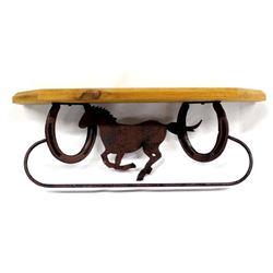 Hand Crafted Cowboy Wood and Horseshoe Shelf