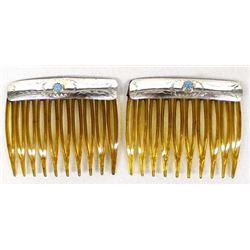 Pair of Navajo Sterling Turquoise Hair Combs