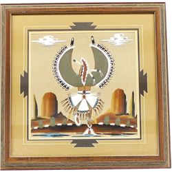 Large Framed Navajo Eagle Dancer Sand Painting