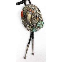 Navajo Sterling Turquoise Coral & Claw Bolo Tie