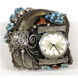 Navajo Sterling Turquoise & Claw Watch Bracelet
