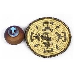 Miniature Raku Pot by J. Dill and Pima Basket