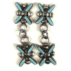 Zuni Sterling Needlepoint Turquoise Earrings