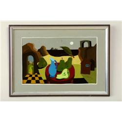 Eric Cederberg, tempera, "rött bord med päron", 2