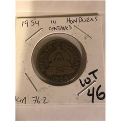 1954 Honduras 10 Centavos KM 762 Coin
