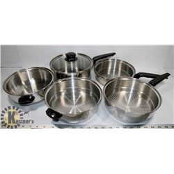 SET OF LIFETIME STAINLESS STEEL POTS AND PANS WITH