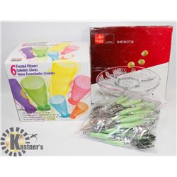 LOT OF CUTLERY, NEW SET OF FROSTED PILSNER GLASSES